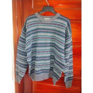 Sz XL Vtg Christopher Hayes 100% Shetland Wool Multi Color Pullover Sweater